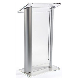 Workshop Series Acrylic Podium for Floor with Clear Surface & Silver Aluminum Sides